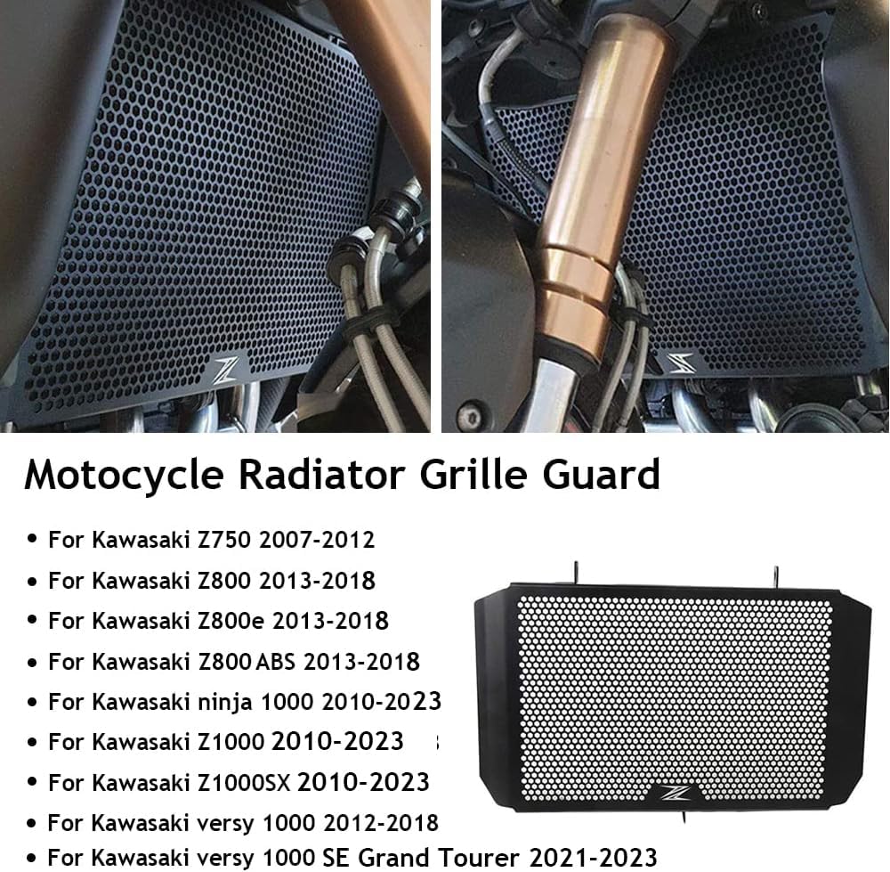 Z750 Z800 Z1000 Motocycle Radiator Grille Guard Protective Cover for Z750 2007-2012 Z800 / ABS/Z800E 2013-2018 Z1000SX 2010-2023 V.ersys 1000 SE 2021-2023 - Black