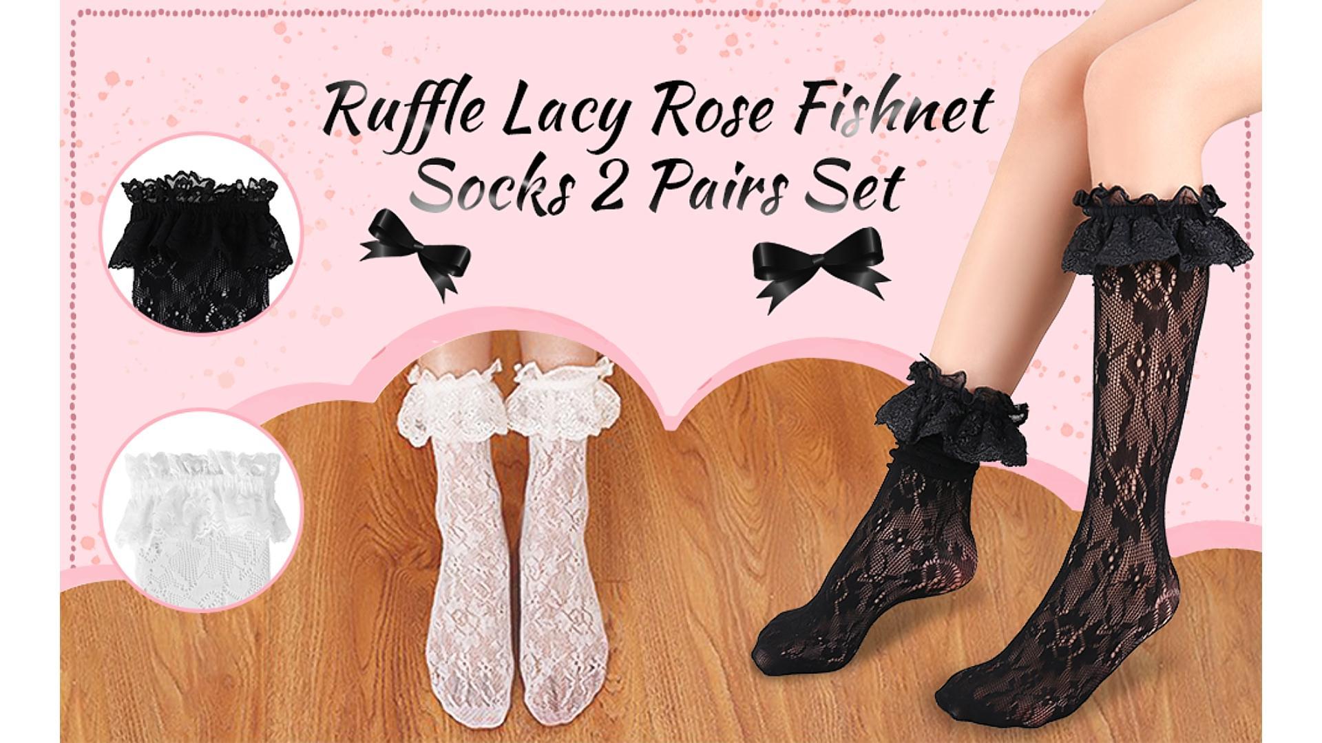 Lot De 3 Paires Chaussettes à Volants Dentelle Rose Cœur - Noir Blanc Beige - LittleForBig