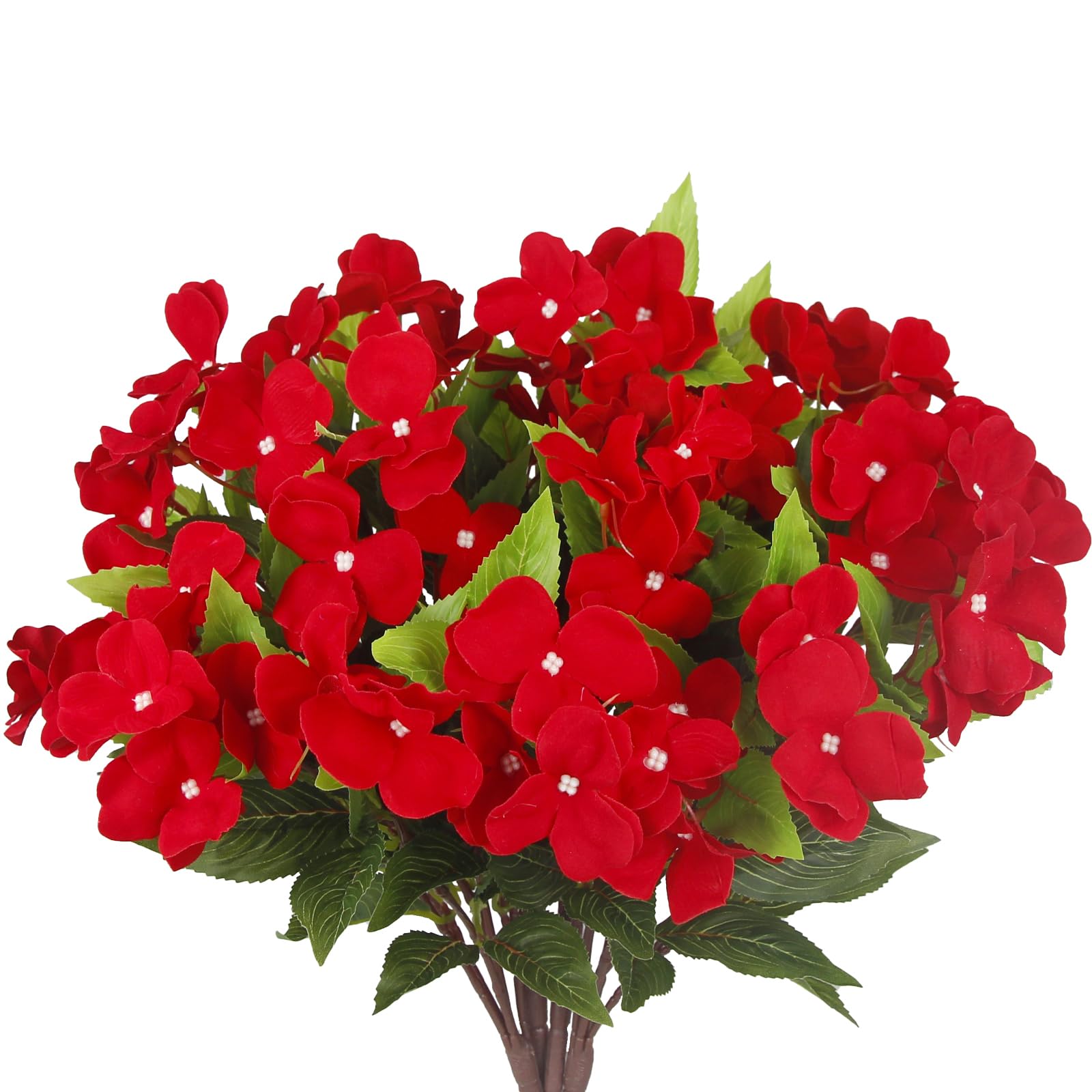 ACRYCS 4 Pcs Artificial Impatiens Flowers for Outdoors Silk Impatiens Flowers Bouquet Red Fake Plants UV Resistant Faux Impatiens for Outdoor Planters