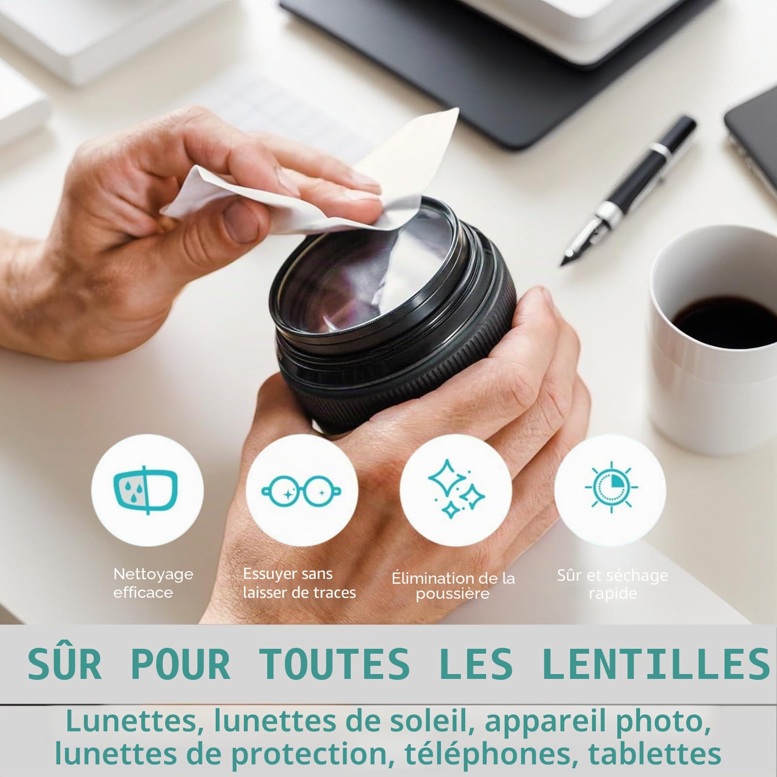 Lot de 400 lingettes nettoyantes pour lunettes, emballées indépendamment, sûres, sans rayures, adaptées pour lunettes, lunettes de soleil, objectifs d'appareil photo, lunettes, téléphones