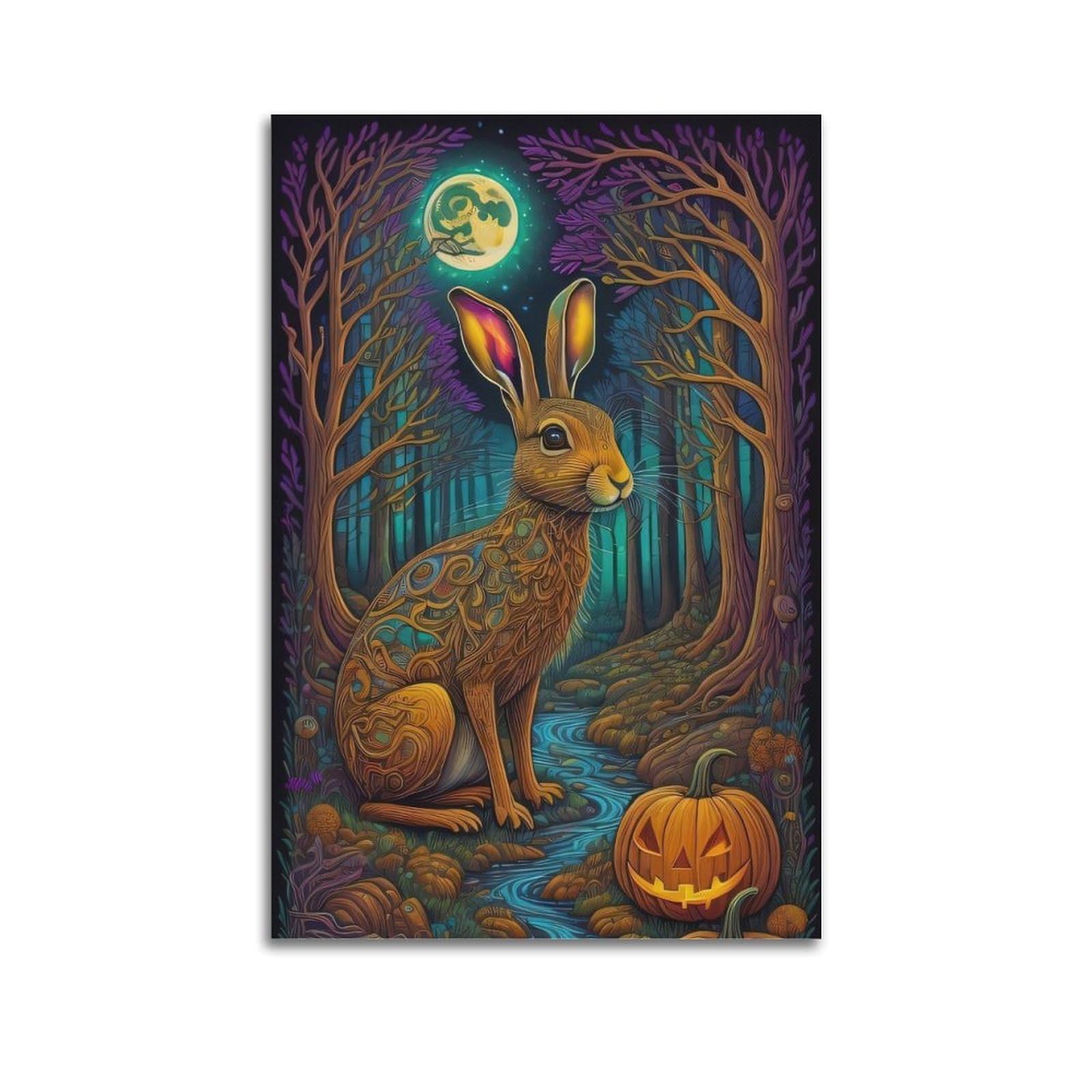 HUIYHB Animal Poster Bunny And Pumpkin Poster Decorative Painting Canvas Wall Posters And Art Picture Print Modern Family Bedroom Decor Posters 20x30inch(50x75cm)