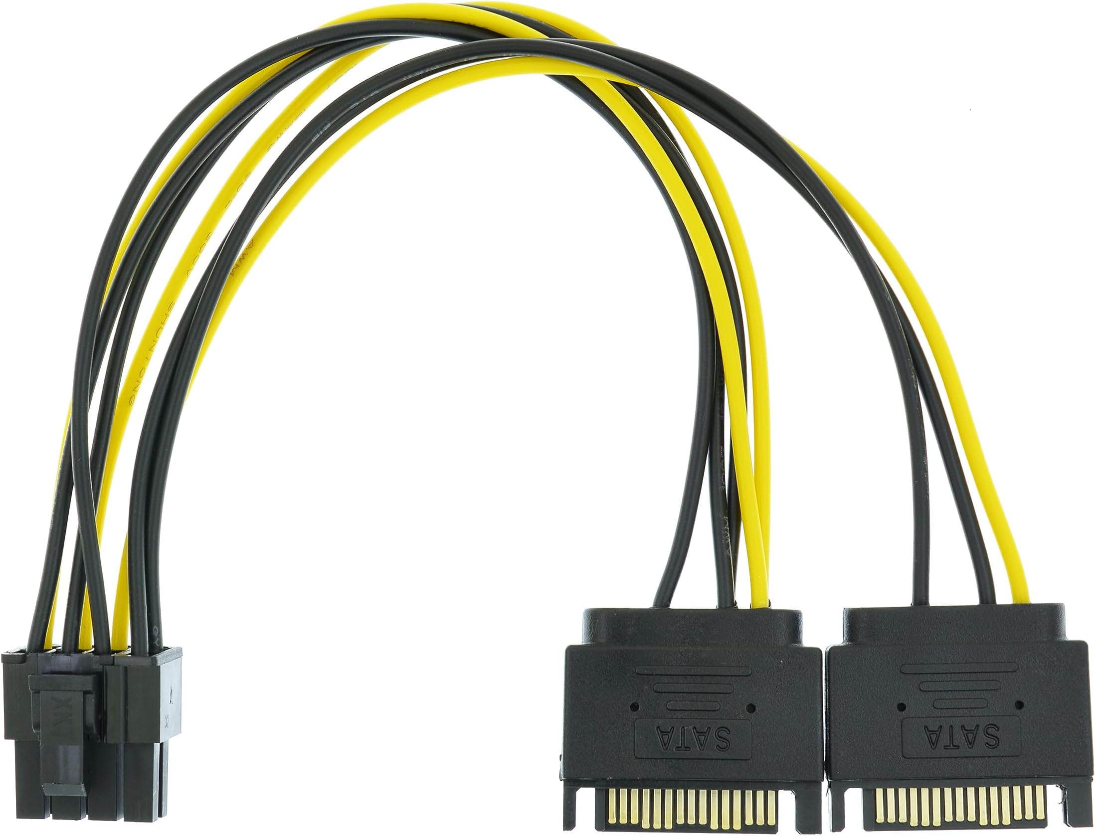 Dual SATA to 8 Pin (6+2 Pin) Video Card GPU Power Supply Cable 8.6inch 22cm (1 Pack)