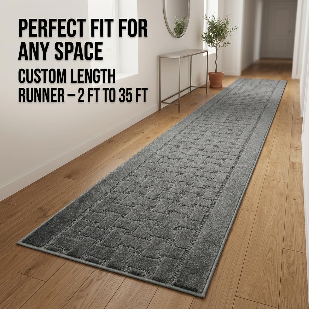 Non Slip Washable Carpet Runner Rug with Rubber Backing, Custom Floor Mat for Kitchen Hallway Stairs Bedroom Bathroom Entry, Anthracite Grey, Your Choice of Length, 26 Inch X 4 feet, Doormat