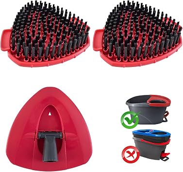 2 Pack Scrub Brush Replacement Head Compatible with O Cedar Easywring 1-Tank System, 2 Pcs Spin Mop Replace Scrubber Mop Head & 1 Mop Base for Bathroom Kitchen Deck Tub and Tile