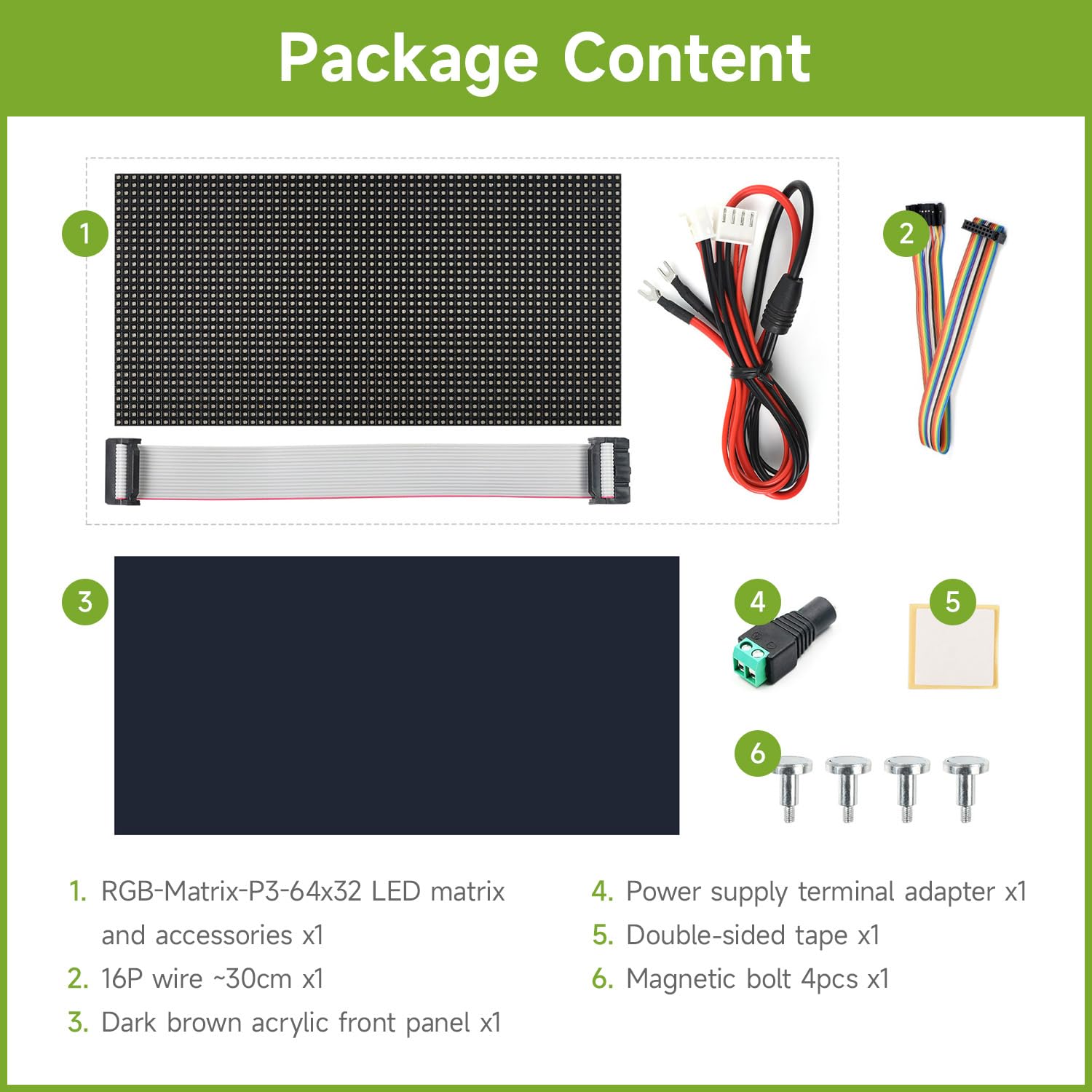 Waveshare RGB Full-Color LED Matrix Panel 64×32 Pixels Display Screen 3mm Pitch Digital Led Module Adjustable Brightness Supports Raspberry Pi Pico/ESP32