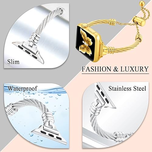 Miniatura 5 de Dilando Correa de acero inoxidable compatible con Apple Watch de 1.732 in1.772 in1.929 in Ultra1.654 in Series 987, pulsera delgada y elegante de