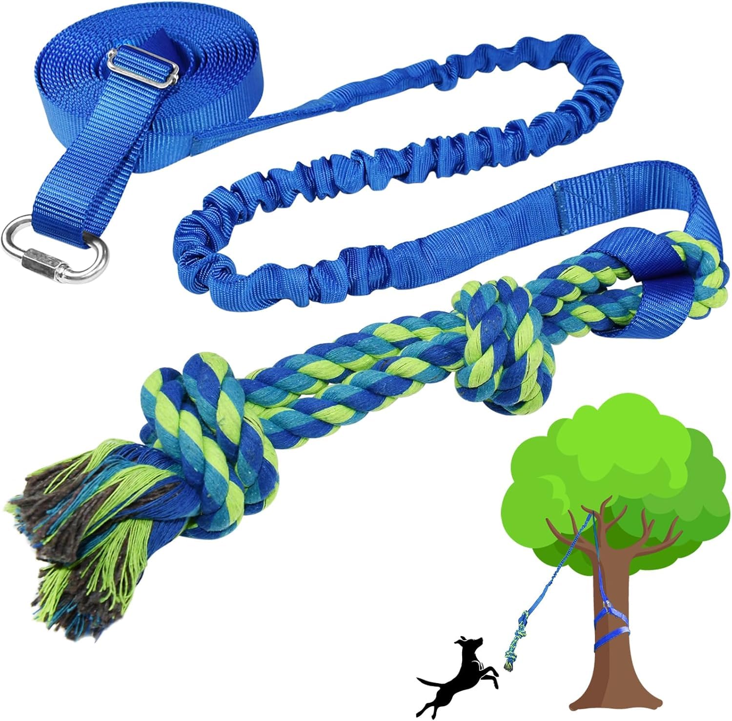 Tether Tug - Juguete para perros al aire libre, juguete elástico para colgar del árbol con cuerda de señuelo para masticadores agresivos pequeños, medianos y grandes para jugar con ejercicio