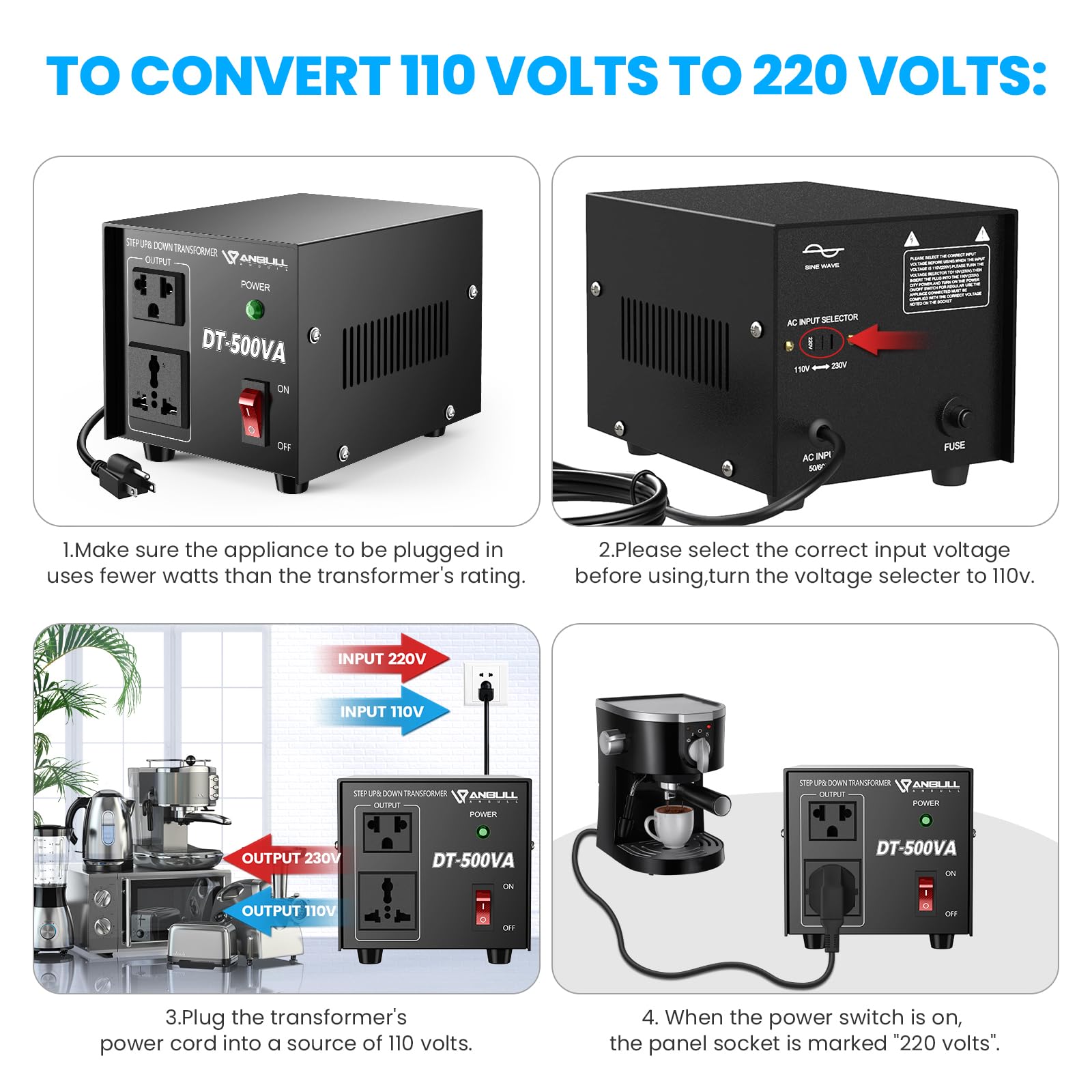Amazon.co.jp: Anbull電圧コンバーター 500W 電圧変圧器、ステップ