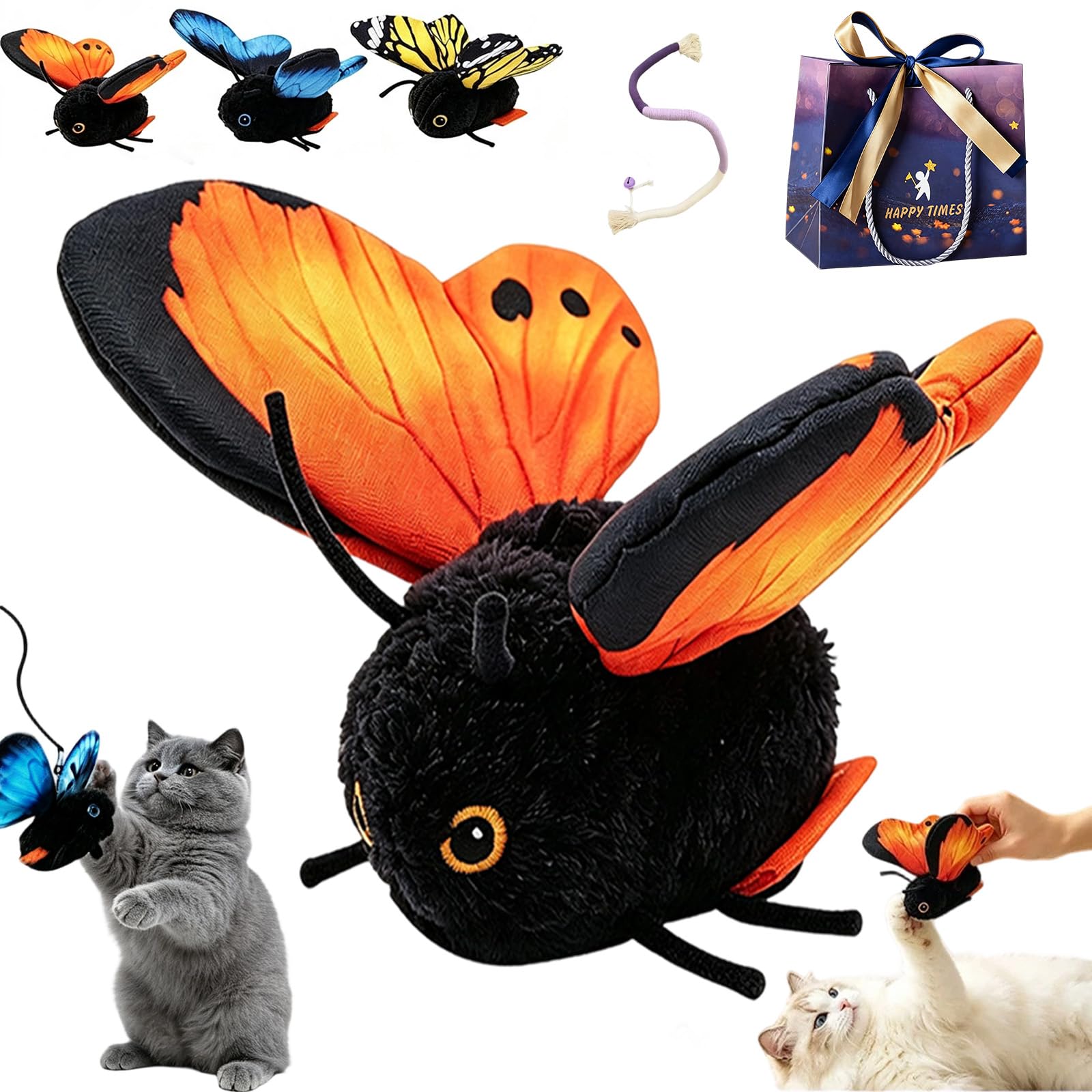 2026 Sensing Flapping Butterfly Toy, Interactive Electric Cat Toy (orange)