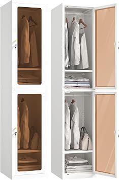 Metal Locker 0rganizer for Employees,Glass Door Cabinet,Waterproof Lockable Lifetime Locker for Home, Office, Gym, School, Garage 2 Doors, W