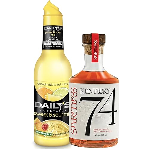 Spiritless Kentucky 74 - Paquete de whisky destilado sin alcohol con mezcla agria Dailys - Whiskey Sour - Licores prémium a prueba de cero para una
