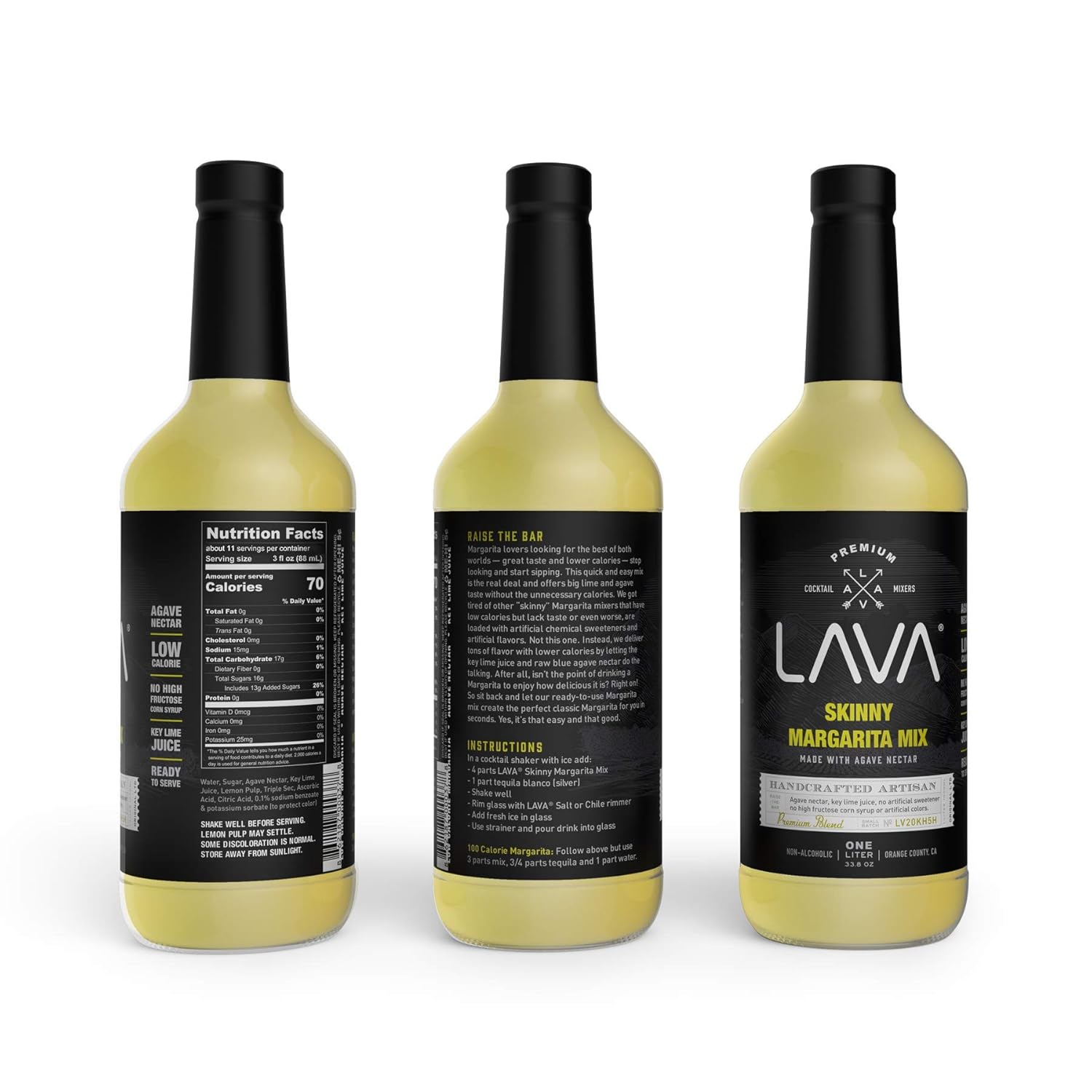 LAVA Premium Spicy Jalapeño Margarita Mix & Skinny Margarita Mix by LAVA Craft Cocktail Co. Lots of Flavor and Ready to use, 1-Liter (33.8oz) Glass Bottles