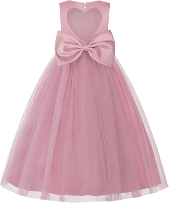 JerrisApparel Flower Girl Dress Heart Cutout Back Sleeveless Tulle Gown Beaded Waist Wedding Party Dress