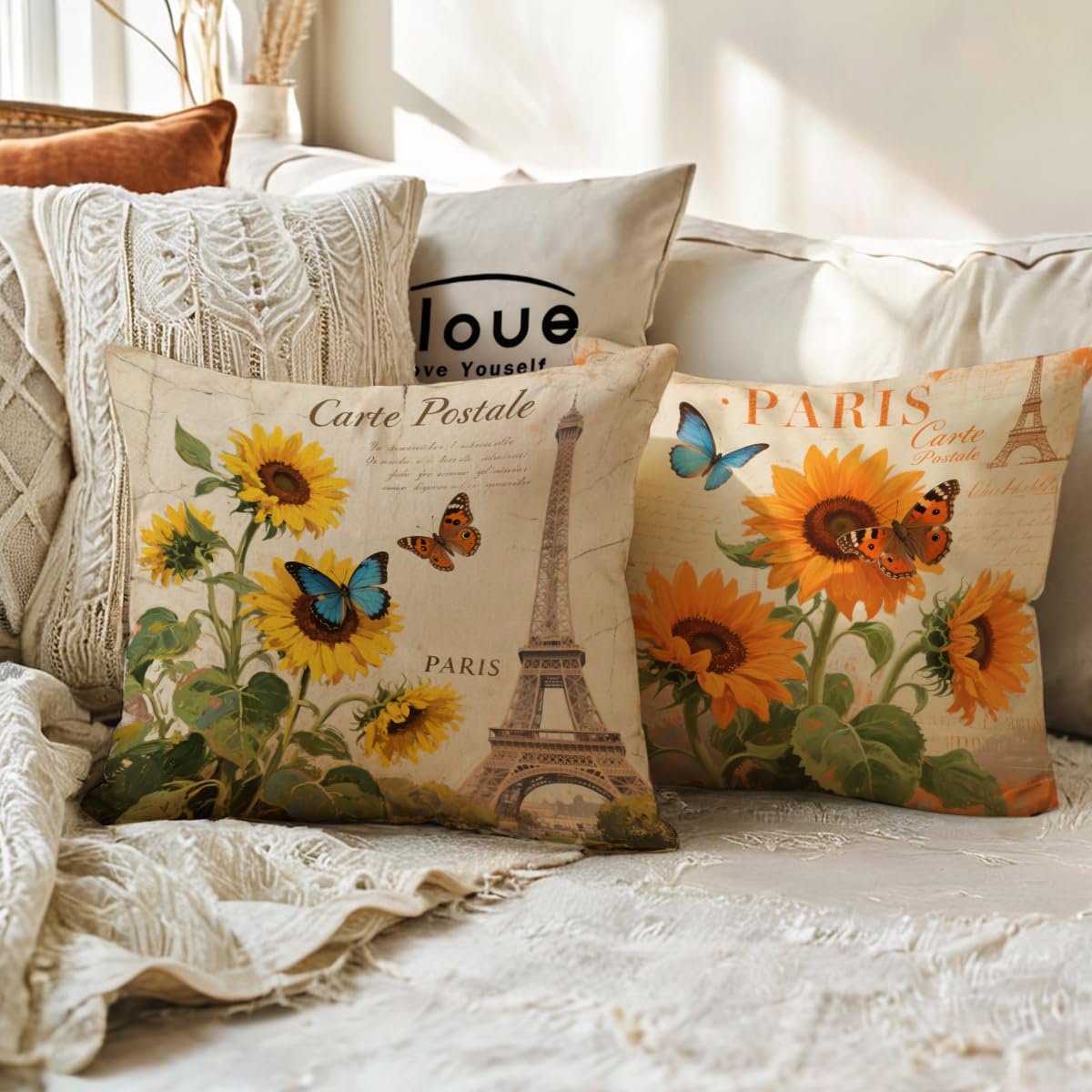 Amazon.co.jp: ULOVE YOURSELF ひまわりクッションカバー 2枚パック