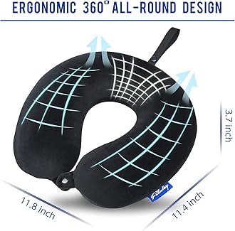 Fabuday Memory Foam Travel Pillows for Airplanes - Neck Pillow for Traveling with Attachable Snap Strap Soft Washable Cover, Flight Pillow for Sleeping, Car, Home, Office, Black
