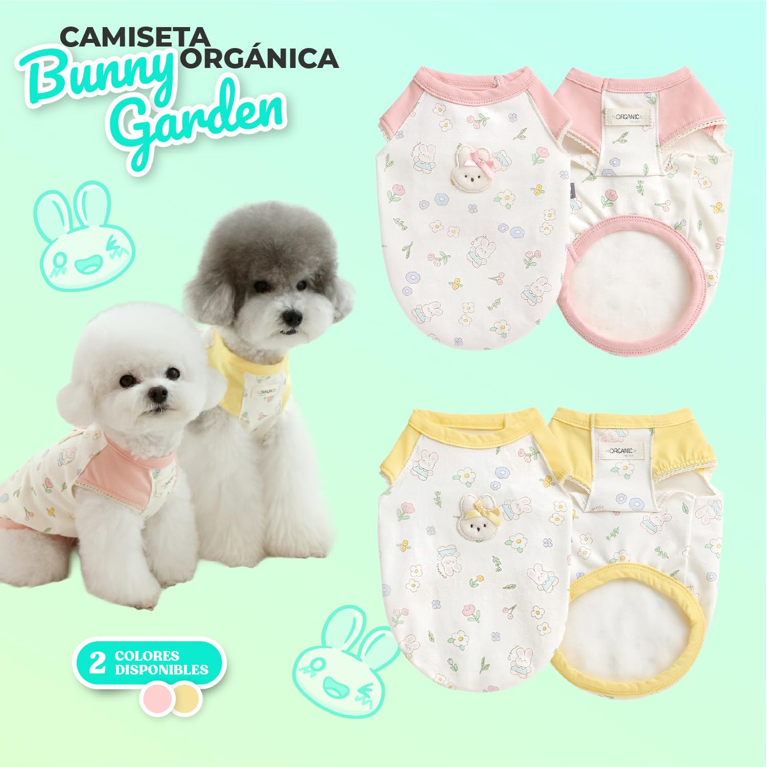 Its Dog & Kangachi - Camiseta para Perro 100% Algodón, Diseño Conejito, Camiseta para Perros Pequeños, Ropa Perro Ligera, Hipoalergénico, Suave y Fresca, Made in Korea, Rosa M