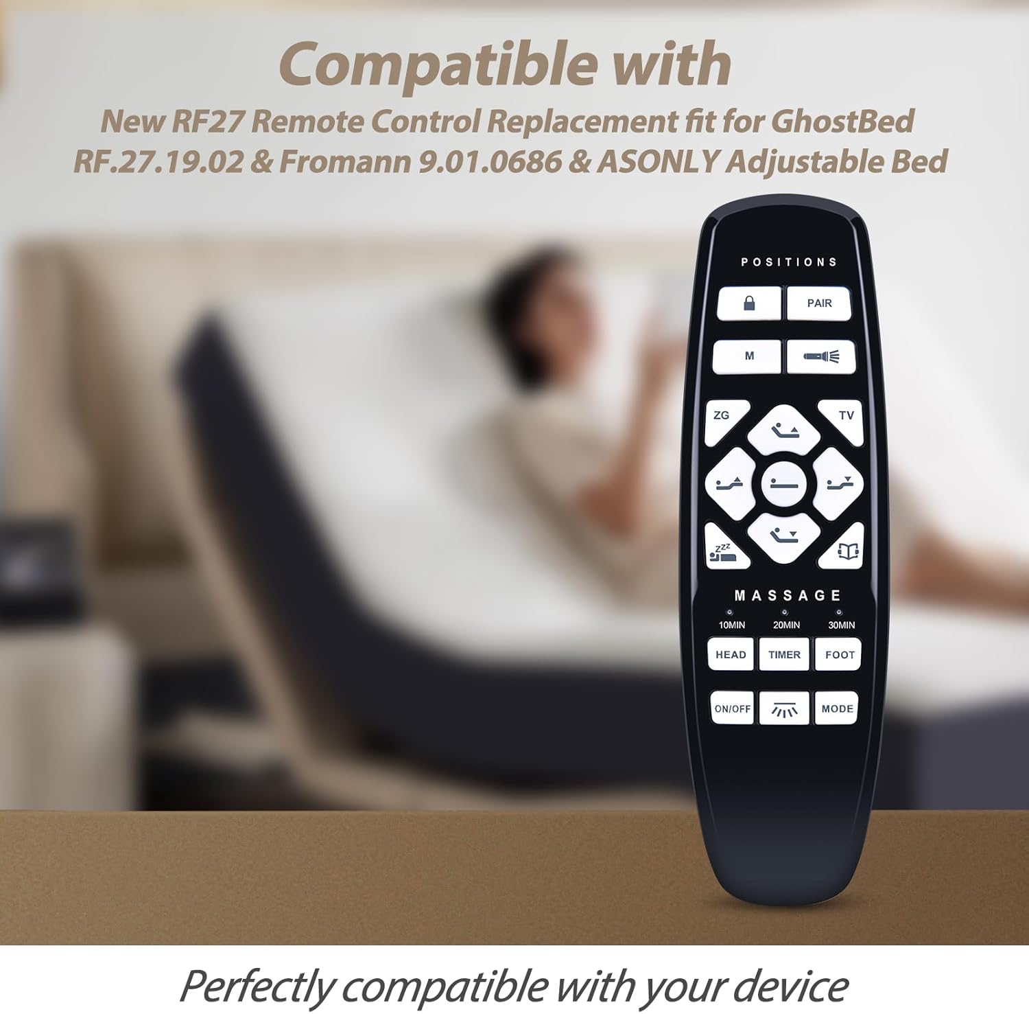 New RF27 Replacement Remote Control fit for GhostBed RF.27.19.02 & ‎Fromann 9.01.0686 & ASONLY & King Luxury Adjustable Bed