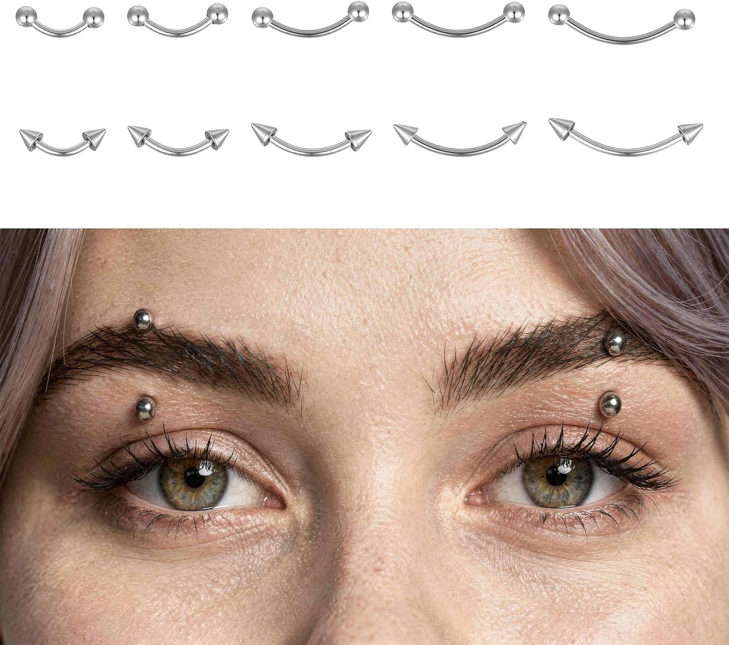 10pcs Vertical Labret Lip Jewelry 16g Silver Eyebrow Piercing Jewelry | Stainless Steel Curved Barbell Eyebrow Rings Lip Jewelrys Ear Helix Conch Daith Rook Piercing Jewelrys With 3mm Balls