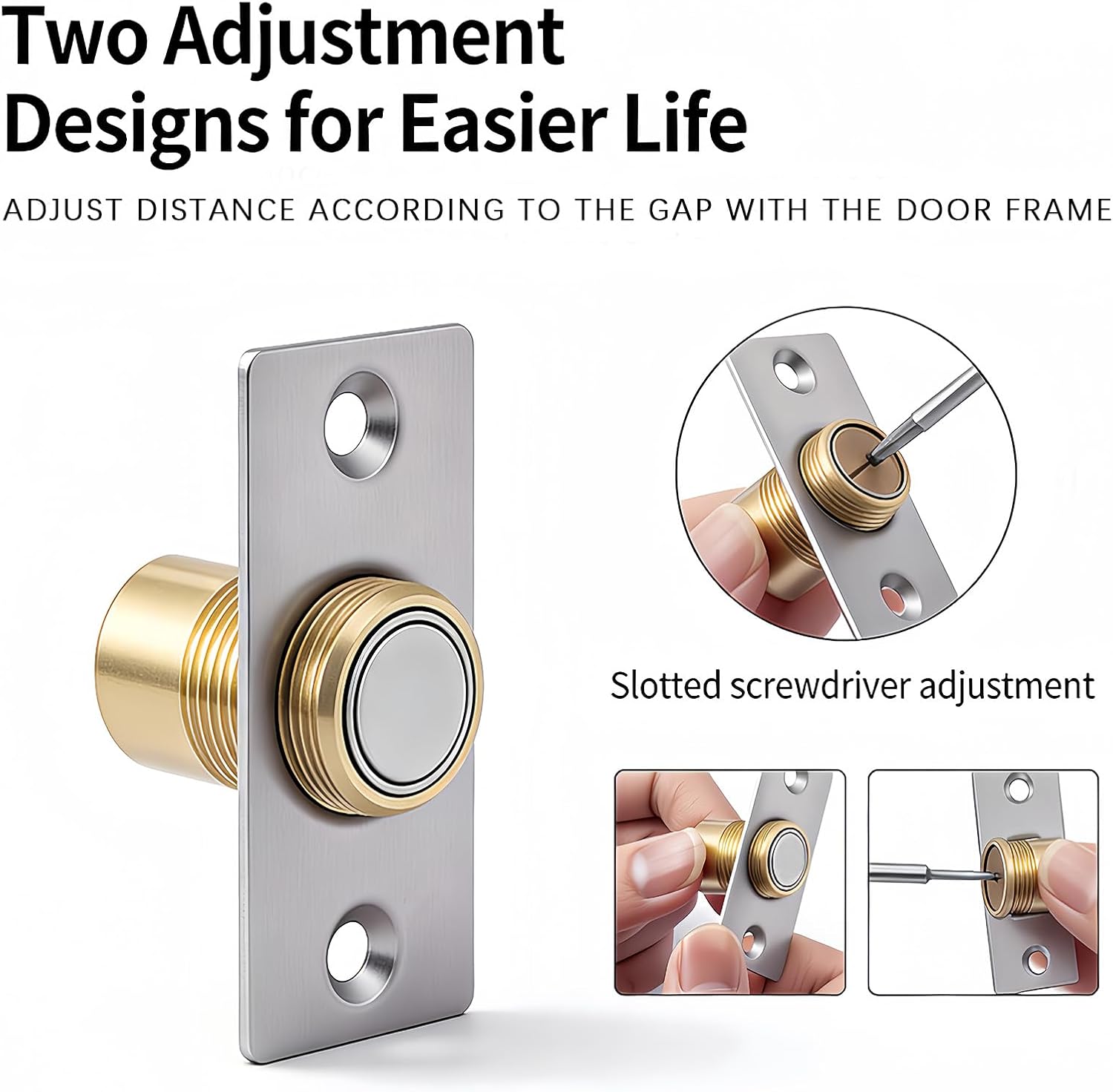 Adjustable Magnetic Door Ball Catch Silver, 6 Pack | Stainless Steel & Brass Top of Door Latch Hardware, Used for Closet Pantry & Cabinet Doors