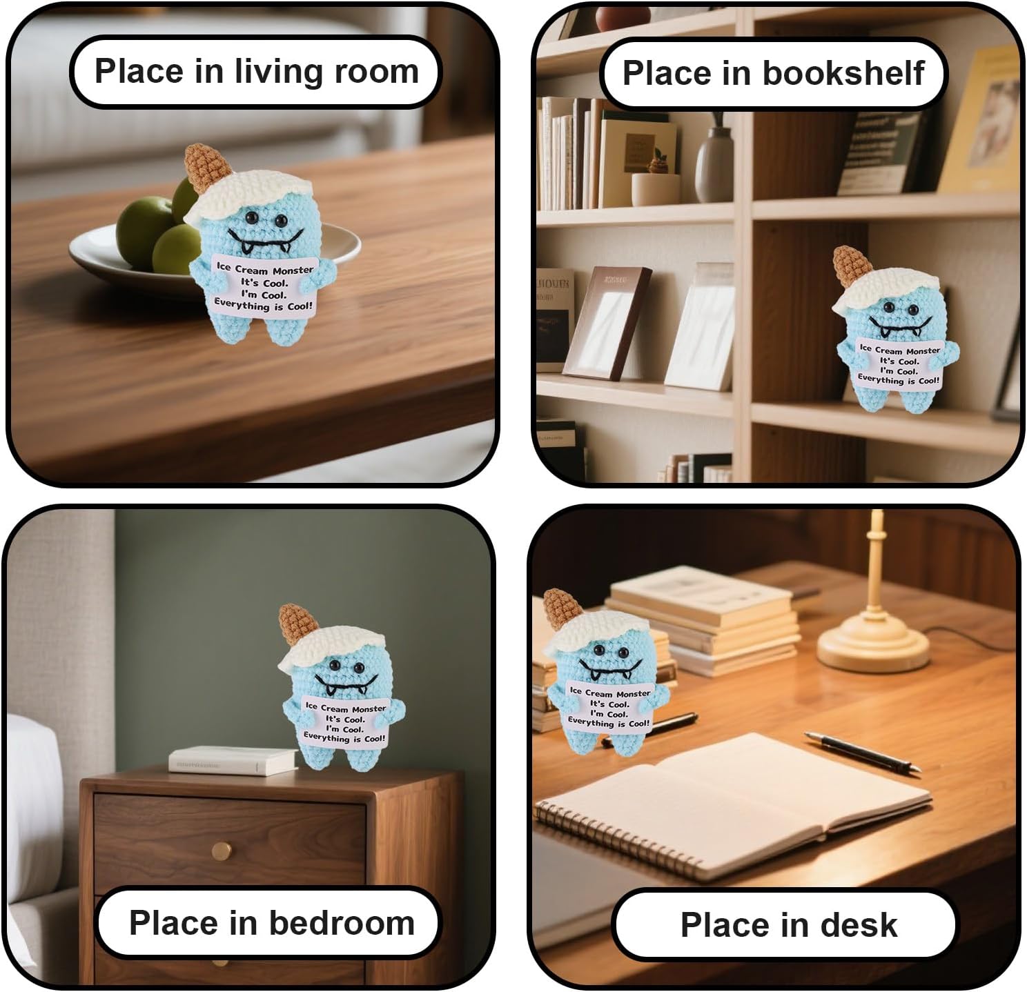 Monster, Cute Handmade Crochet Doll with Encouraging Cards Inspirational Emotional Plush Positive Support Gifts for Men Women - Image 4