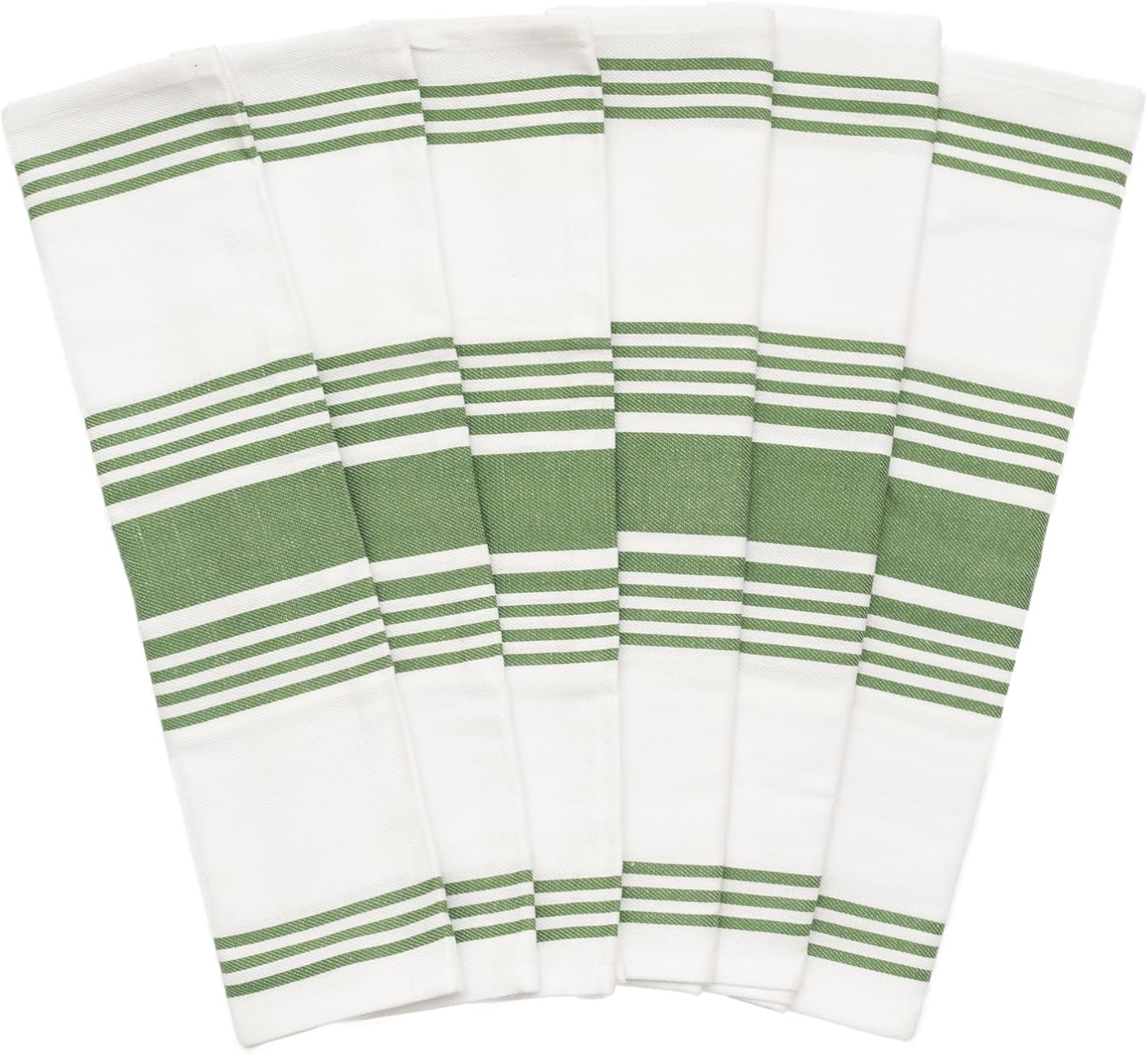 Olive Green Dish Towels - Highly Absorbent, Lint-Free, 100% Cotton, 6 Pack, 30"x20", Large Size Olive Green Striped Kitchen Towels with Hanging Loop - Washable and Durable Green Tea Towels (6 Pack)