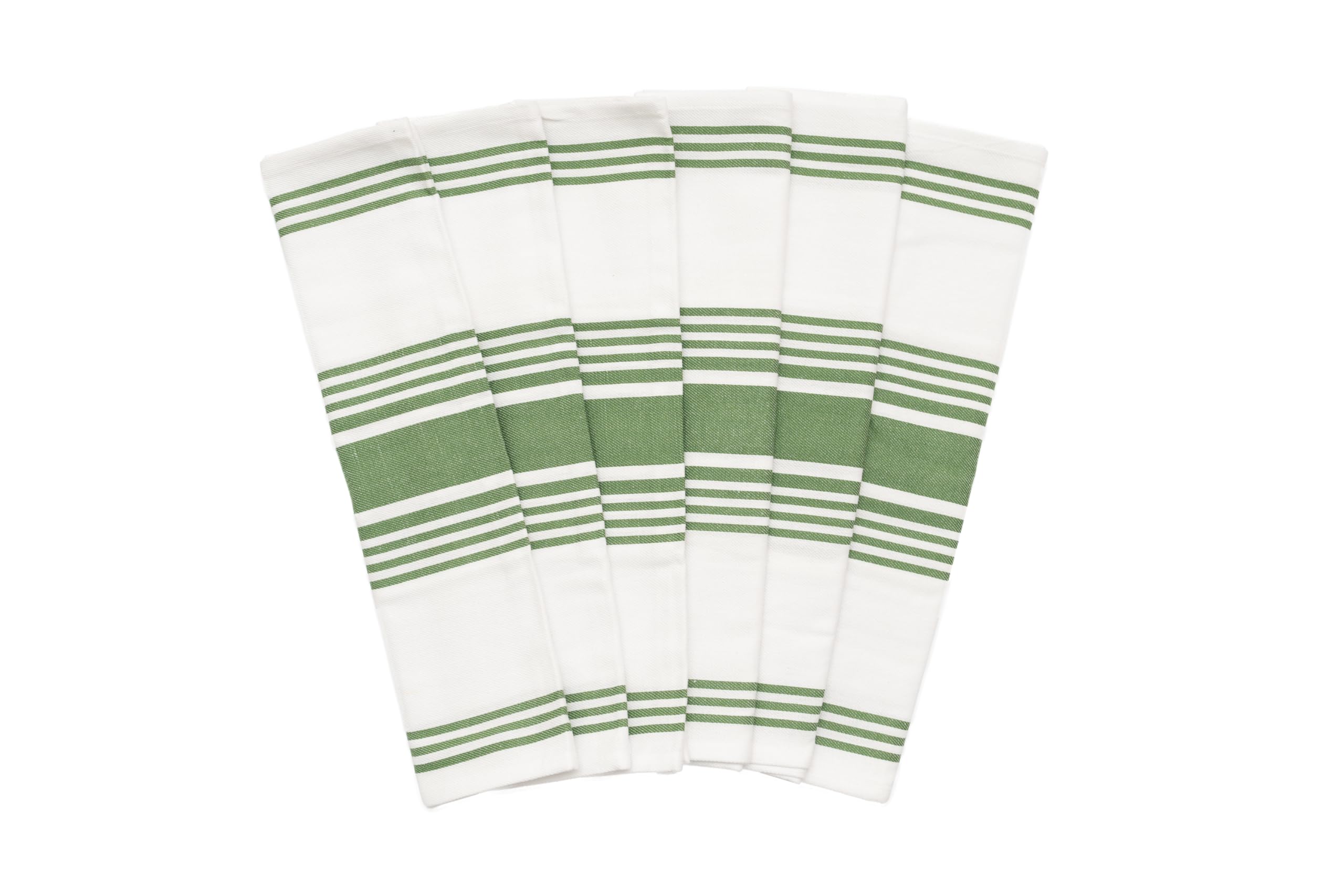 Olive Green Dish Towels - Highly Absorbent, Lint-Free, 100% Cotton, 6 Pack, 30"x20", Large Size Olive Green Striped Kitchen Towels with Hanging Loop - Washable and Durable Green Tea Towels (6 Pack)