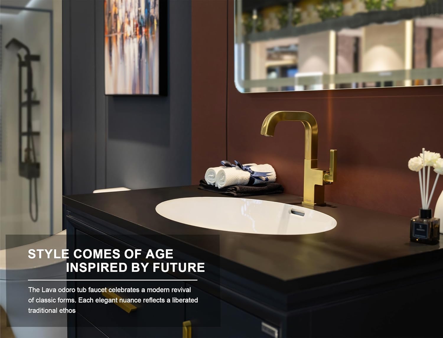 Lava Odoro Gold Bathroom Faucet Single Handle, Brushed Gold Faucet for Bathroom Sink 1 or 3 Hole Soild Brass with Drain Assembly Deck Plate Included, BF204-SG