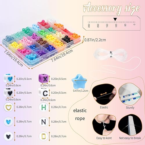 Miniatura 4 de BIBOKLTIY Kit de fabricación de pulseras de cuentas de poni, 108 colores para pulseras de amistad, 3600 cuentas Kandi con cuentas de letras y