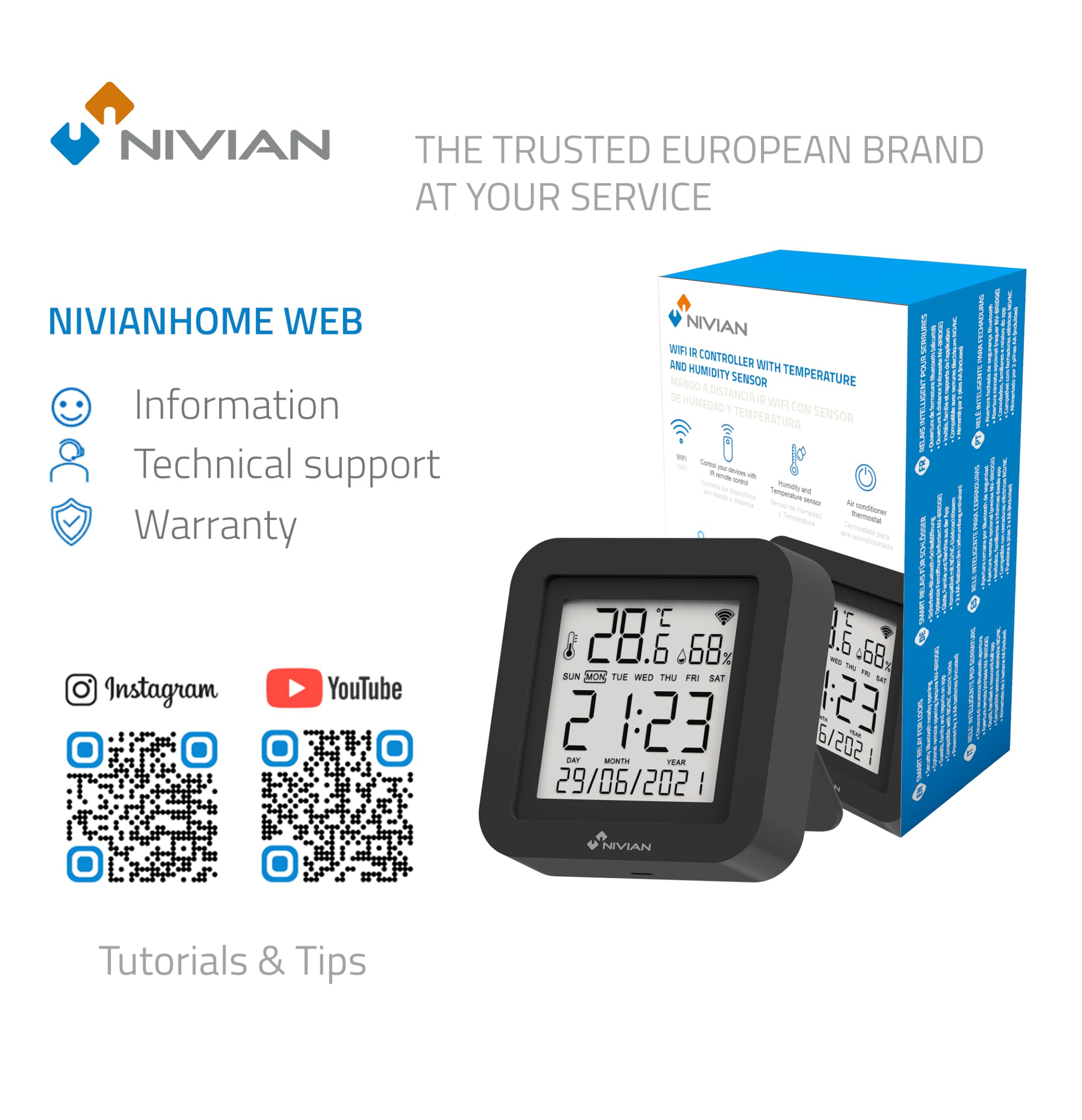 Telecomando universale WiFi IR Nivian con sensore di temperatura e umidità - Telecomando intelligente tramite App Tuya, compatibile con Alexa e Google Home, Home Automation Smart Home