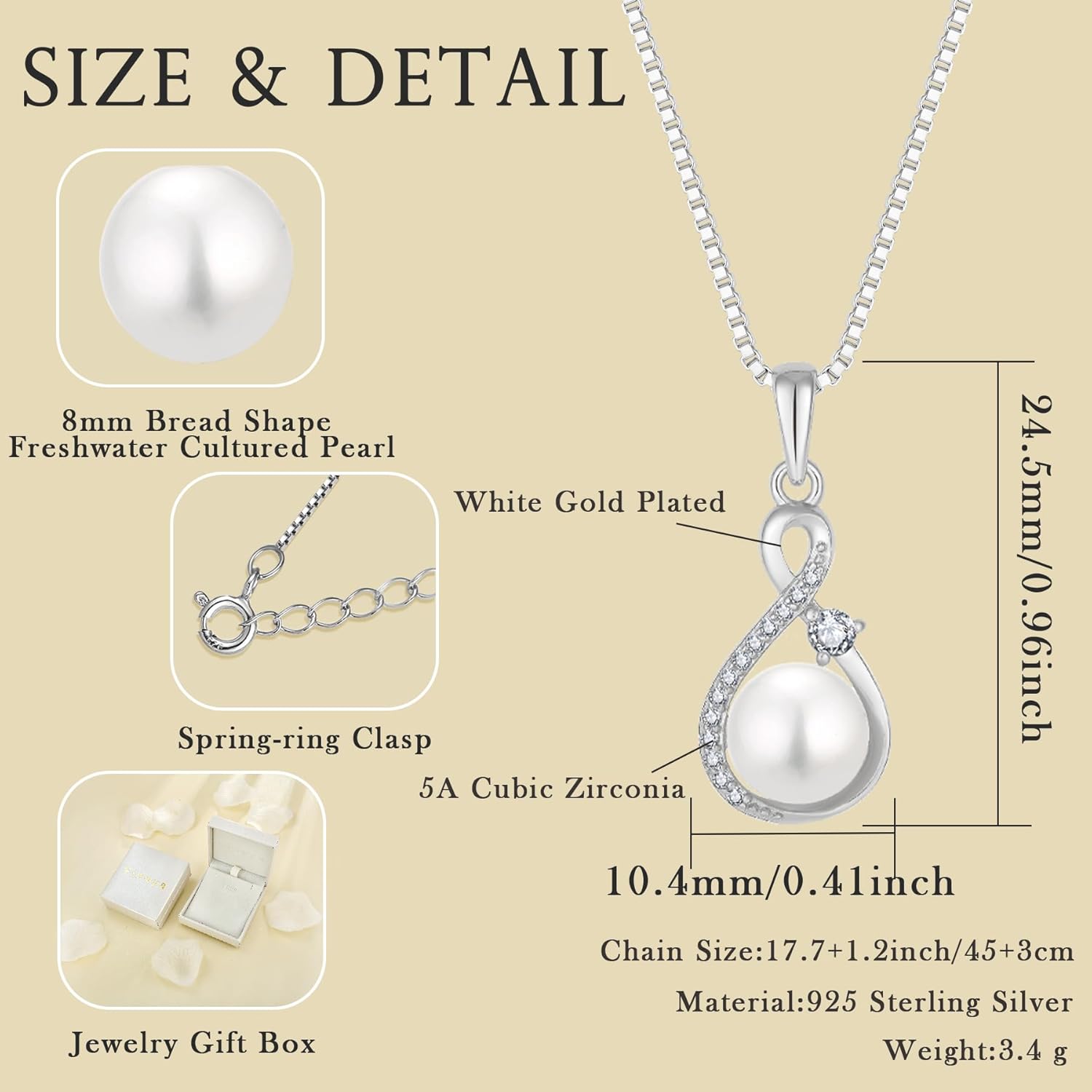 925 Sterling Silver Freshwater Cultured Pearl Pendant Necklaces Infinity Necklace for Women Cubic Zirconia Necklace Jewelry - Image 6