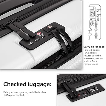 Coolife Luggage Suitcase Piece Set Carry On ABS+PC Spinner with pocket Compartment(White, 2-piece Set)