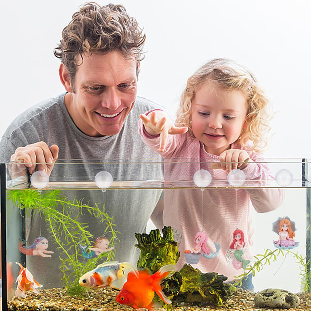 PLIGREAT 4 Pcs Floating Fish Tank Decorations, Cute Mermaid Aquarium Ornament Simulated Little Mermaid with Floating Device for Home Underwater World - Image 3