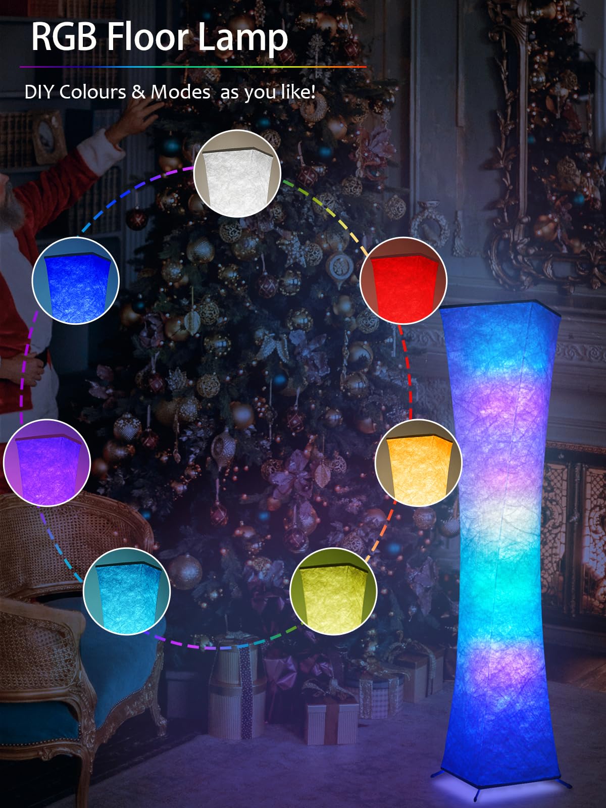 Lampada da Terra LED da Soggiorno Dimmerabile, Piantana Intelligente RGB Moderna, Lampada da Terra con Telecomando, Tessuto, Lampada da Terra Bianca per la Camera da letto, Sala Giochi, 156cm