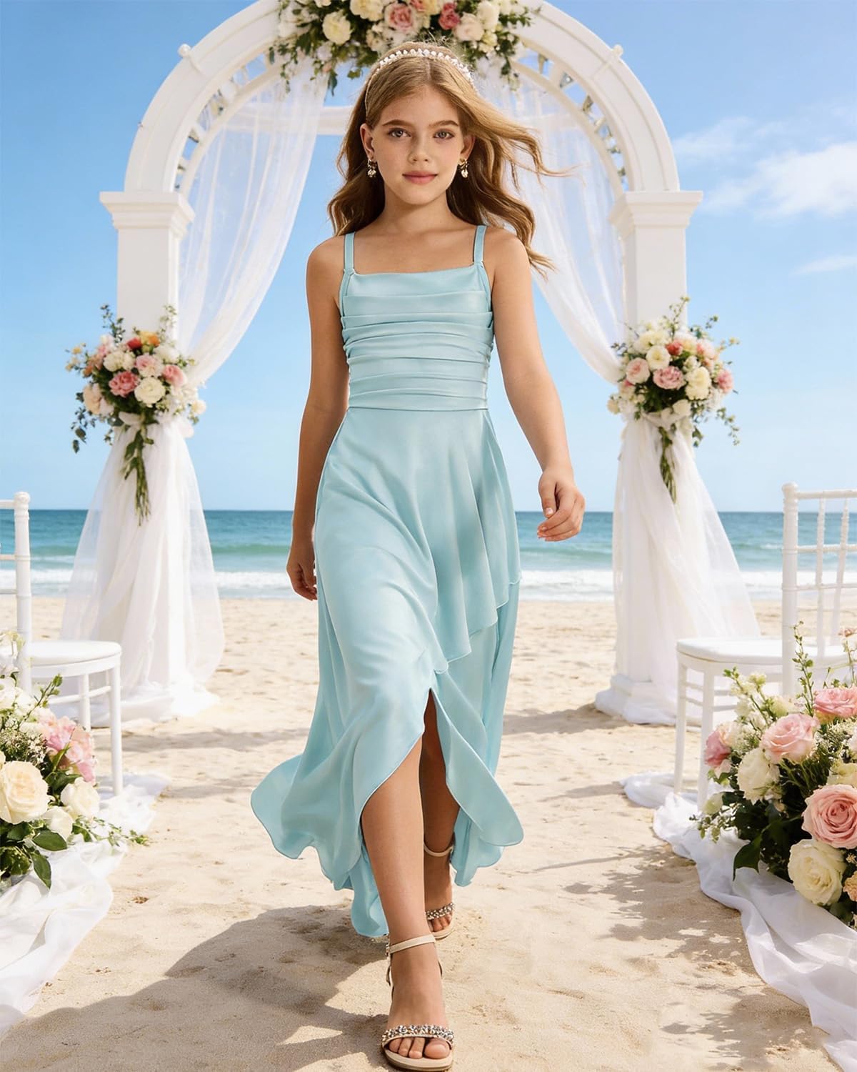 Spaghetti Strap Junior Bridesmaid Dresses Silk Satin Flower Girl Dress for Teen Girls Special Occasions - Image 6
