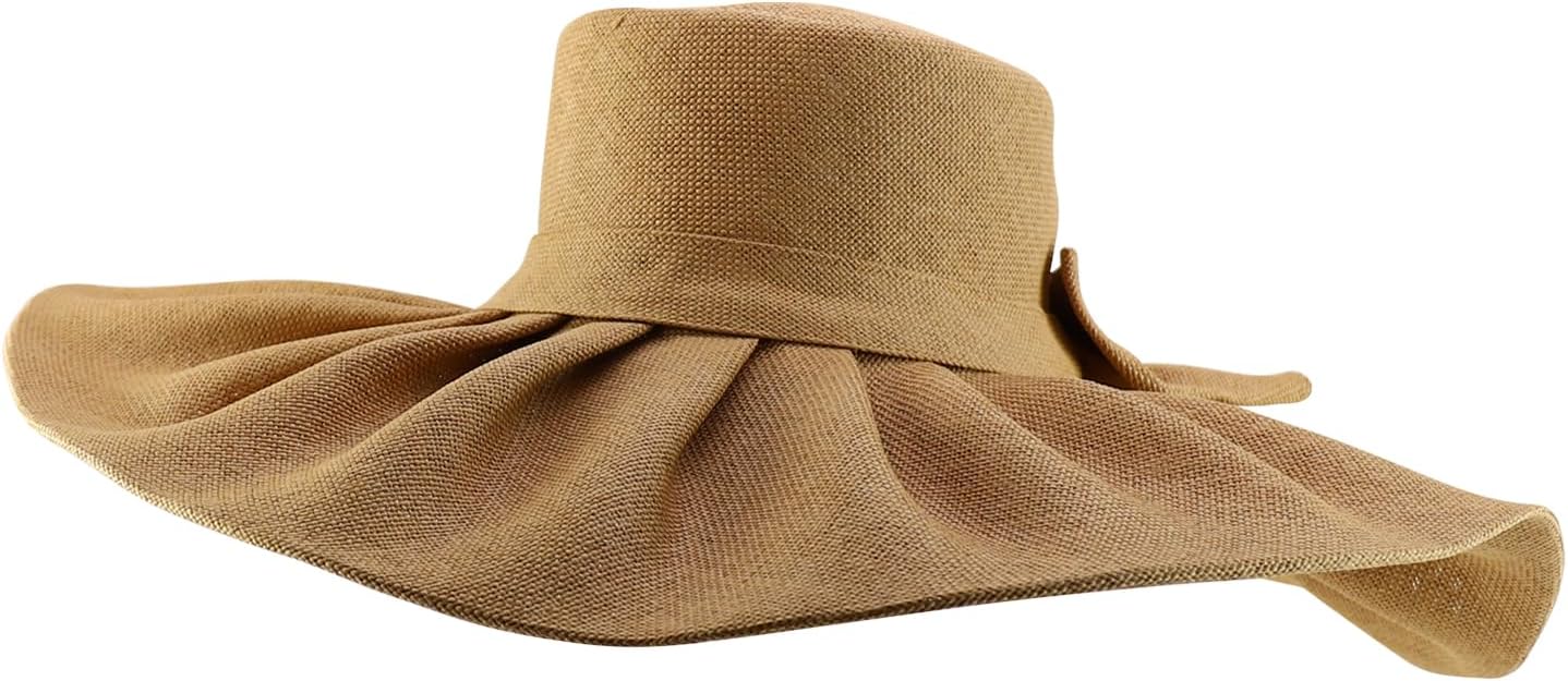 Trendy Apparel Shop Women's UPF 50+ Wide Pleated Brim Floppy Paper Sun Hat