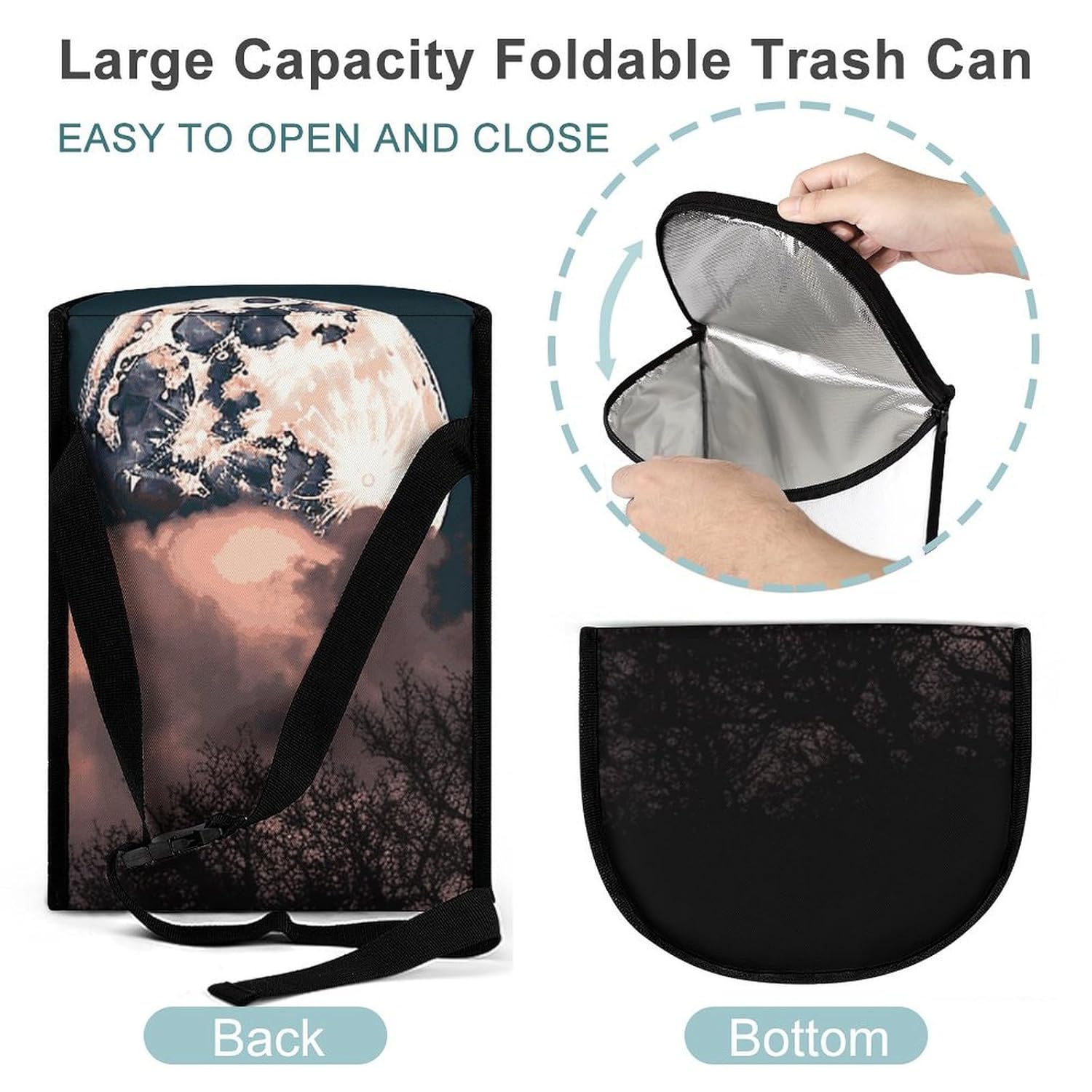 Hanging Car Trash Bag Full Moon Printed Car Garbage Storage Bag Leakproof Car Trash Can Portable Garbage Storage Bags