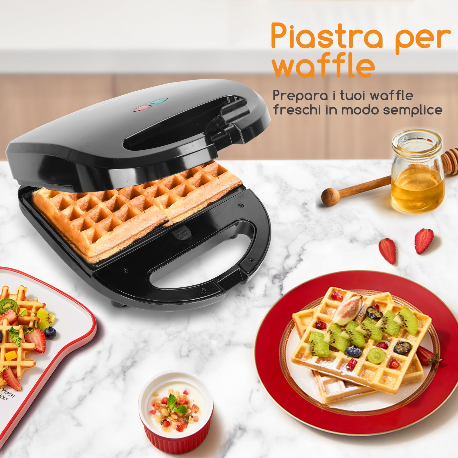 Aigostar Rubik - 750W Sandwich Maker/Grill/Waffle 3 in 1. Dimensioni Compatte con Sistema Automatico Termostatico, Piastre Antiaderenti e Rimovibili, lavabile in lavastoviglie, Design esclusivo