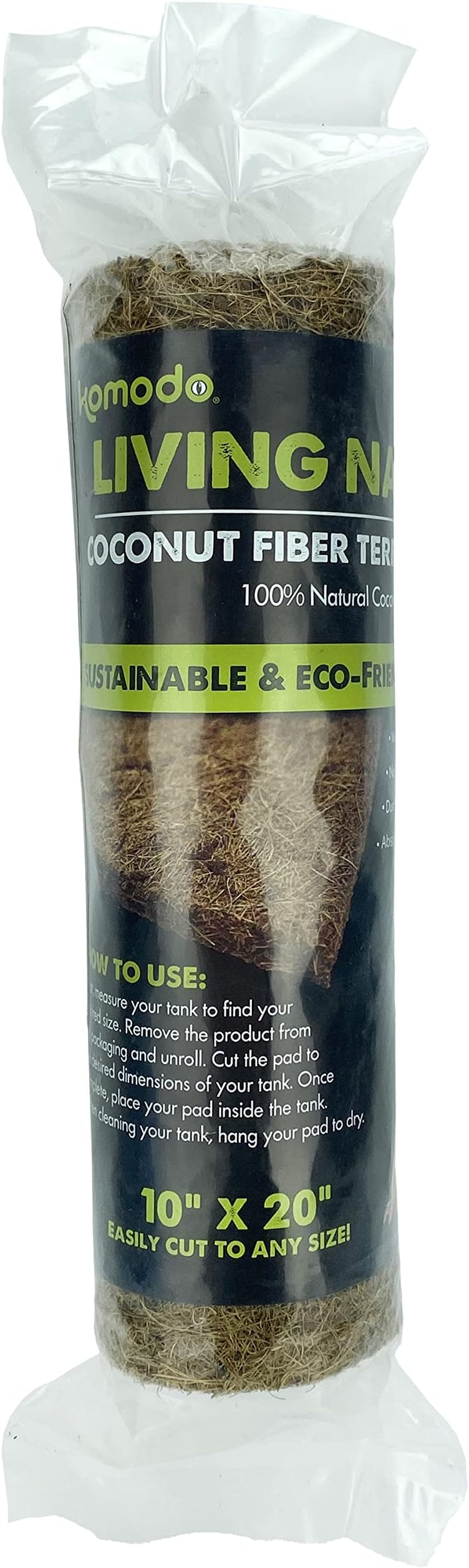 Komodo Fiber Pad | 100% Natural Coconut Fiber Reptile Terrarium Liner | Washable and Reusable| Non-Toxic with No Harmful Chemicals | Fits up to 10" by 20" Tank