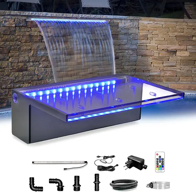 Longrun 30cm Waterfall Pool Fountain - Terrarium Waterfall Kit with LED Lights