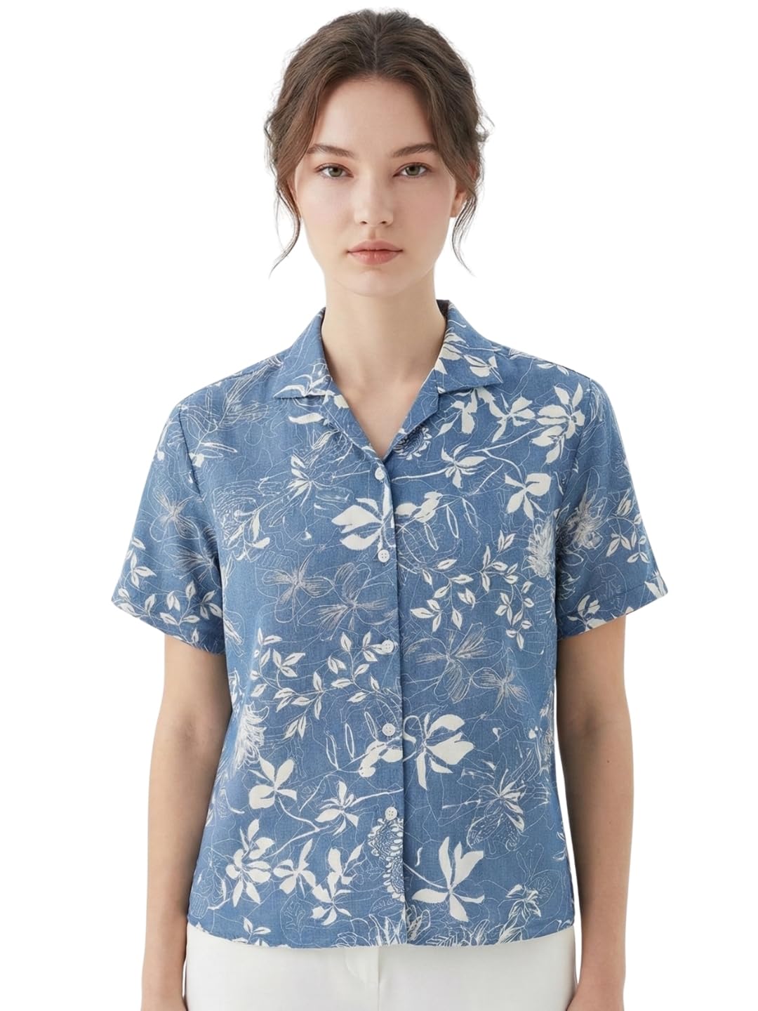 Premium Floral Printed Shirt for Women with Short Sleeves, Ultra-Soft Cotton Blend, Regular Fit Womens Stylish Shirt Casual, Formal, Party, Beach, Summer Wear-image-1