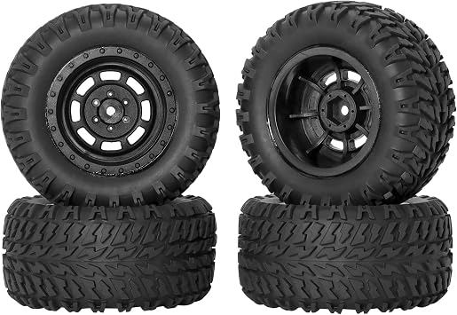RC Station 12mm Hex RC Wheels and Tires for 1/14 Hyper Go H14BM Tires and Wheels for 1/10 Scale Traxxas RC Short Course Truck Riaario Amoril Mini RC Truck Tires Wheels PreGlued 4PCS