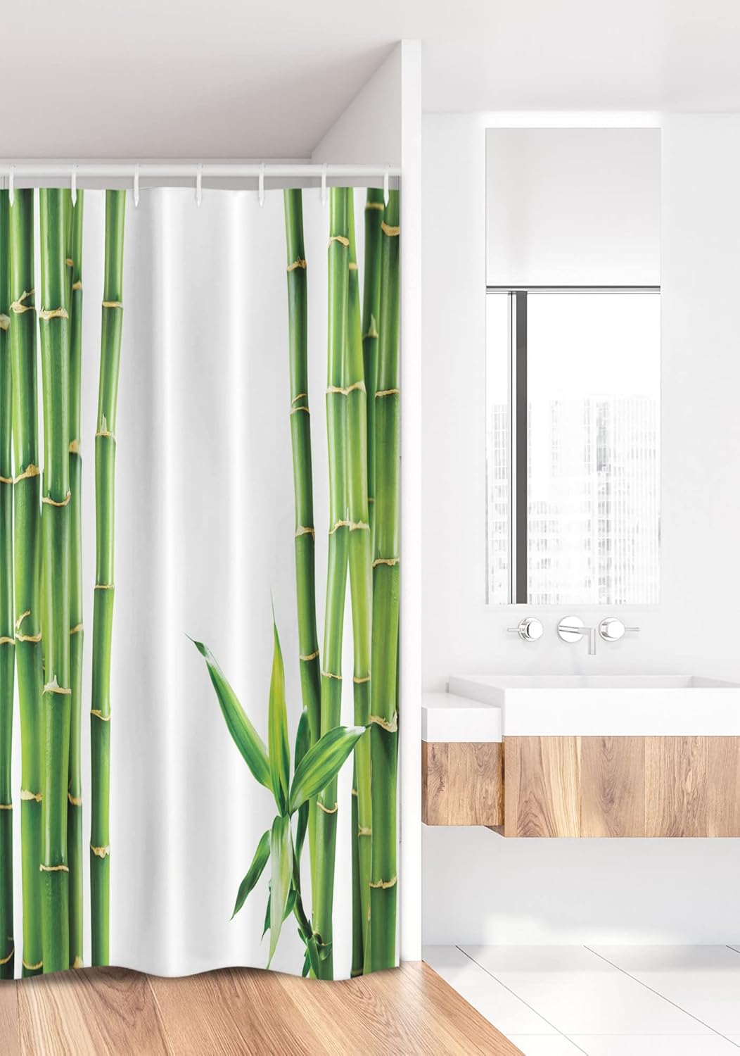 Ambesonne East Stall Shower Curtain, Exotic Nature Garden of Wild Branches Tropical Vibes Greenery Scene Print, Fabric Bathroom Decor Set with Hooks, 36" W x 72" L, Fern Green and White