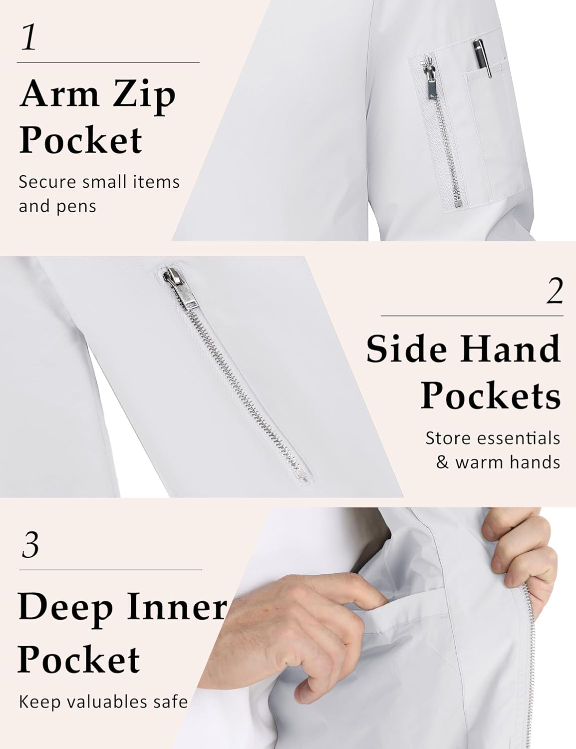 MAGCOMSEN Bomber Jacket Men White Jacket Lightweight Windbreaker Jackets Casual Bomber Jacket Light Spring,2XL - Image 5