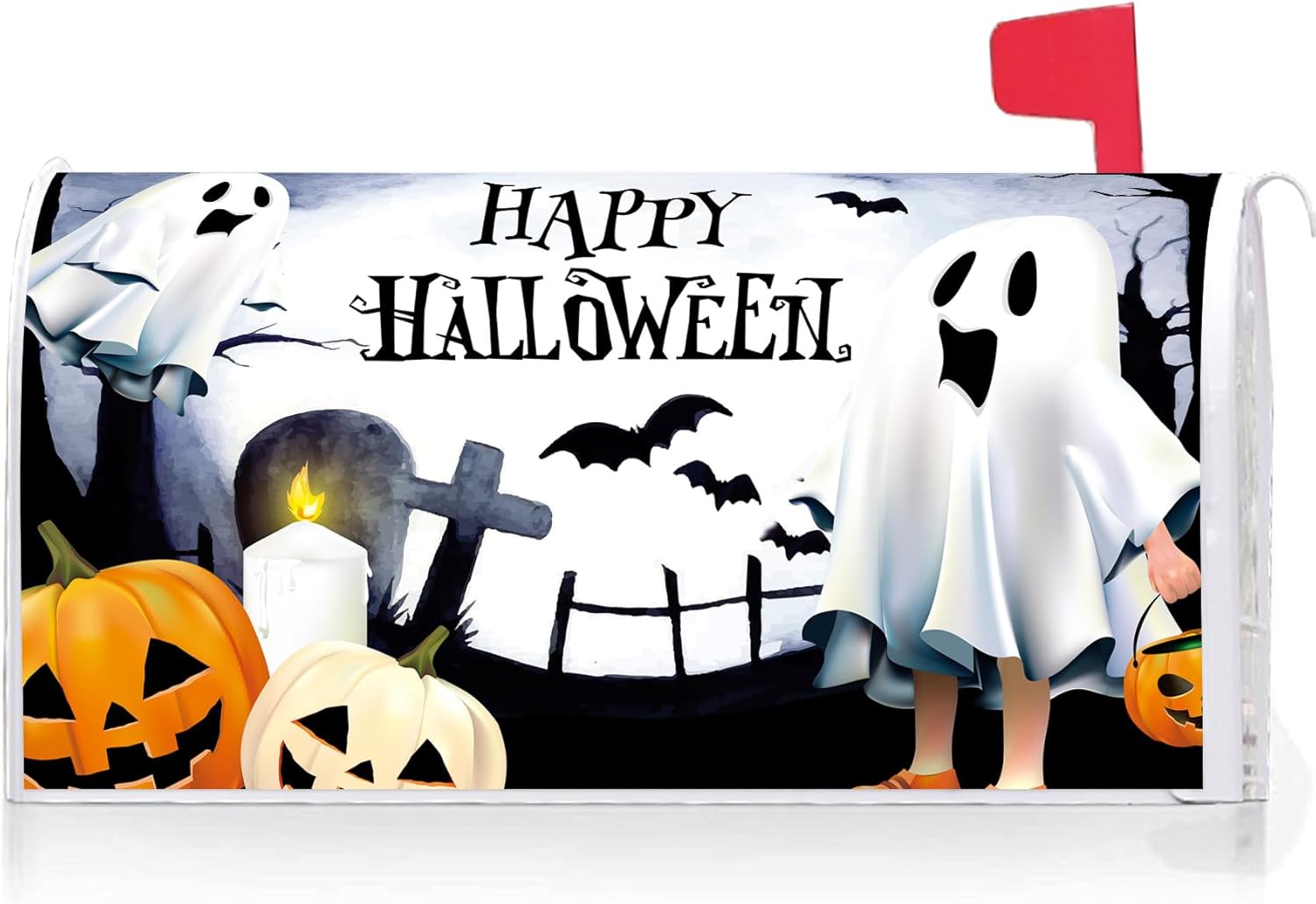 Texupday Happy Halloween Scary Ghost Pumpkin Decoration Mailbox Cover with Magnetic Strip Holiday Mailbox Wraps Post Letter Box Cover Standard Size 21" X 18" for Garden Outdoor Yard Decor