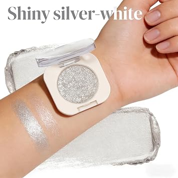 Silver Glitter Eyeshadow, Pressed Powder with Shiny Shimmer Finish, Highly Pigmented & Blendable Formula, Waterproof & Long-Lasting, Travel-Friendly Single Pan for Women, 1PCS