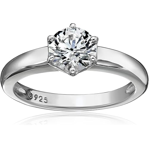Amazon Essentials Sterling Silver Solitaire Ring set with Round Infinite Elements Cubic Zirconia (previously Amazon Collection)