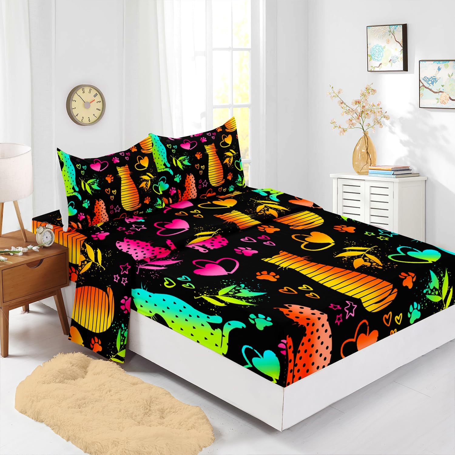 XYNHMLColorful Gradient Butterfly Sheet 4Pcs Twin Tie-Dye Heart Pattern Bedding Set for Kid Teen Girl Boy Adult Sparkling Aesthetics Butterfly Bed Decor with 1 Flat Sheet+1 Fitted Sheet+2 Pillowcases