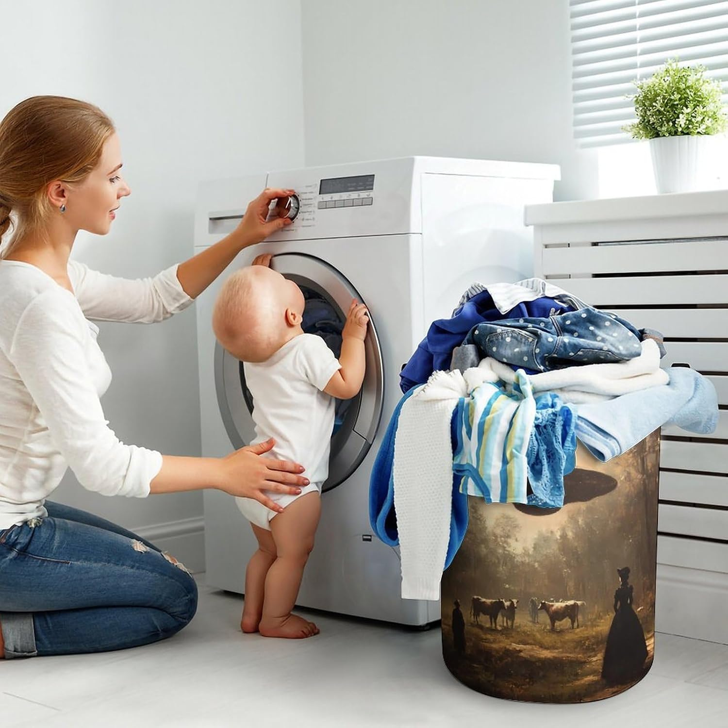 Aliens Martian Flying Saucer Abductin Laundry Hamper Basket for Home Bathroom