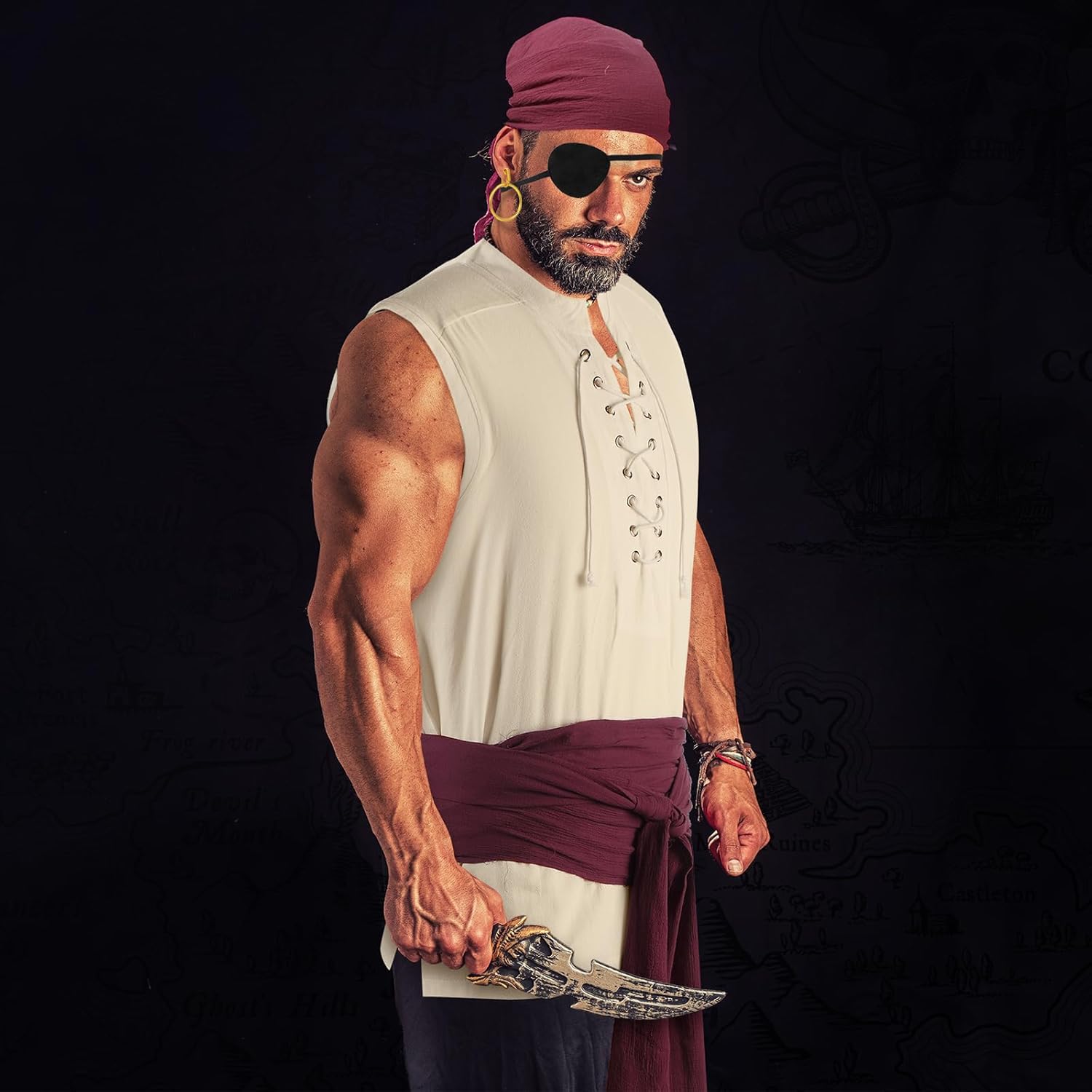 Boyiee 5 Pcs Men Pirate Costume Set for Women Adult Medieval Renaissance Shirt Bandana Sash Belt for Halloween Cosplay Party - Image 5