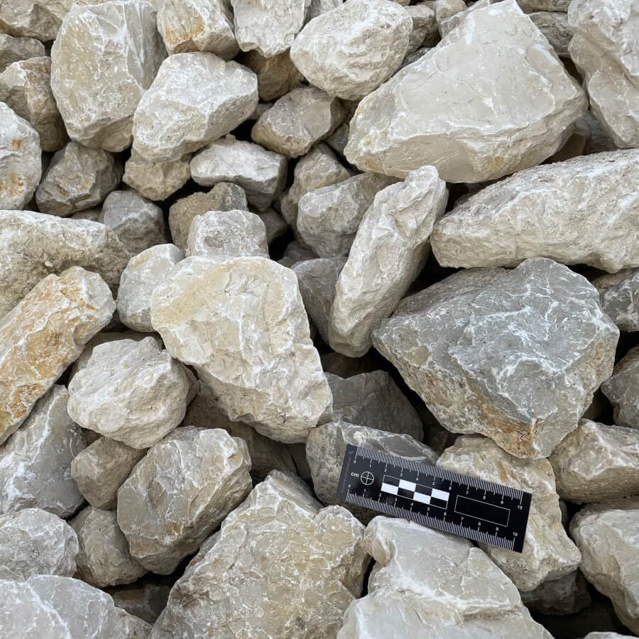 Pierre à Gabion 80/150 Concassé Calcaire Premium, Big Bag de 1500kg, Blanc-Beige